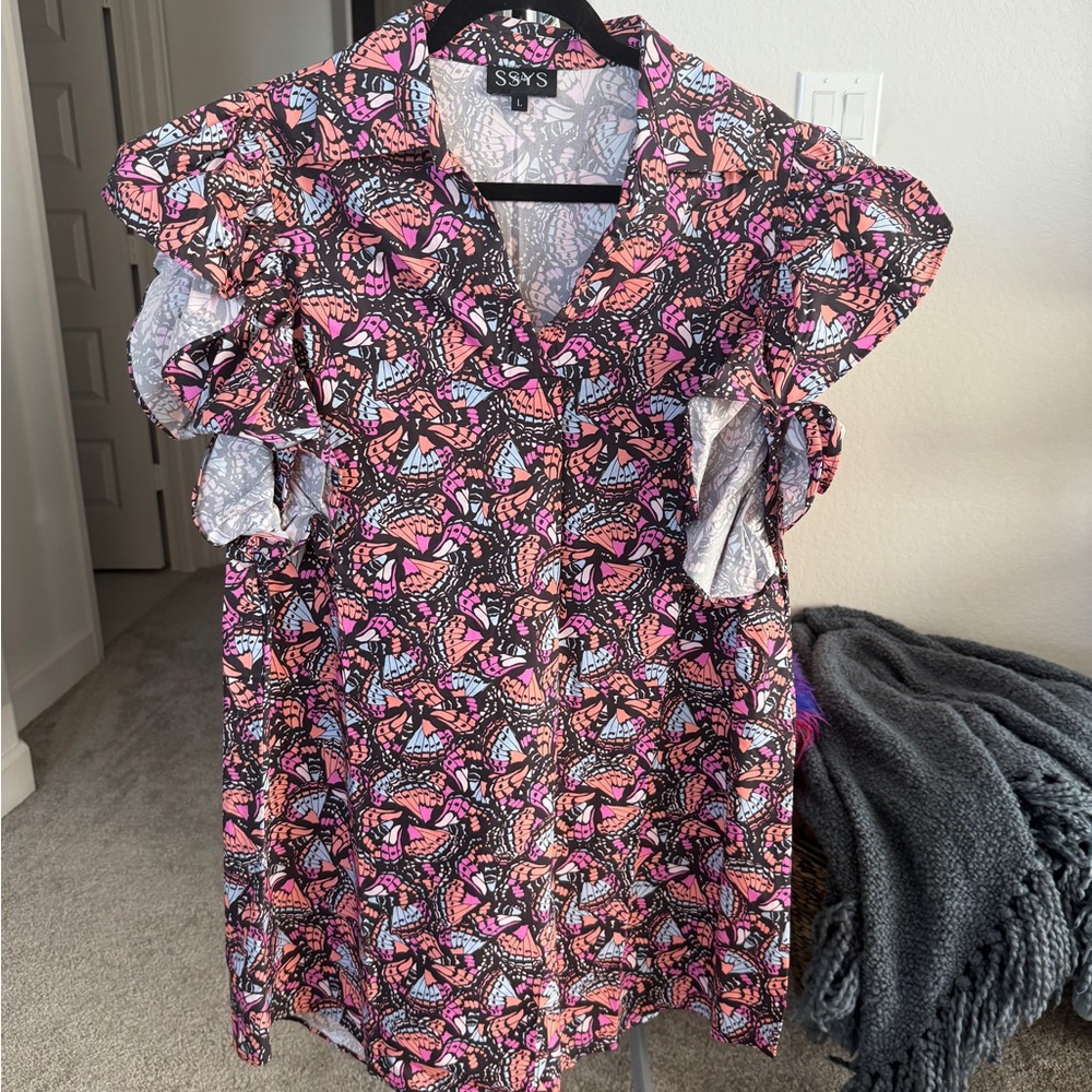 SSYS Colorful Butterfly Print Poplin Dress